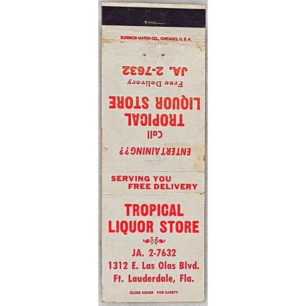 Front Strike Matchbook Cover Tropical Liquor Store Fort Lauderdale FL Florida